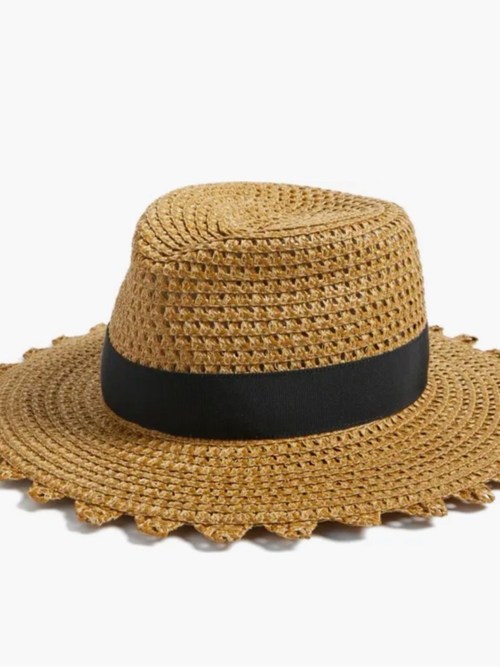 Eric Javits Squishee Cannes Scalloped Edge Hat in Natural/Black 22 1/4”